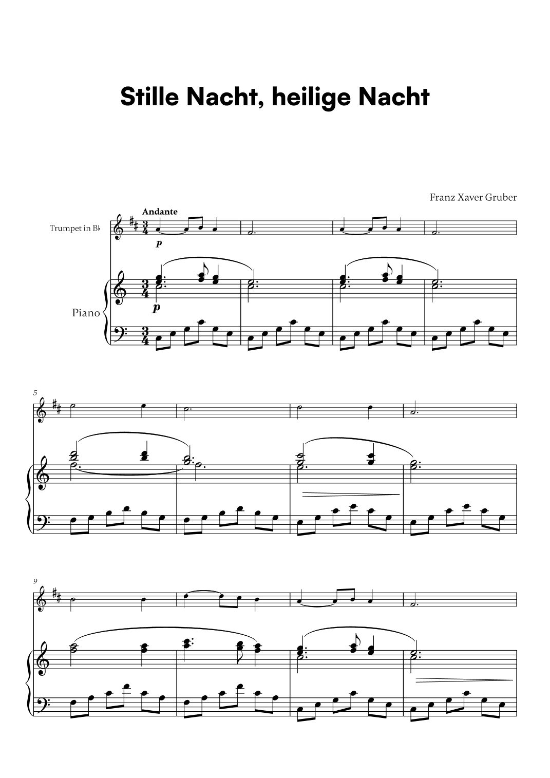 Franz Xaver Gruber - Stille Nacht, heilige Nacht (for Trumpet in Bb and Piano) (arr. Cadenza Editions)