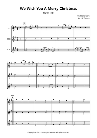 We Wish You A Merry Christmas flute trio (arr. Douglas Wattson)