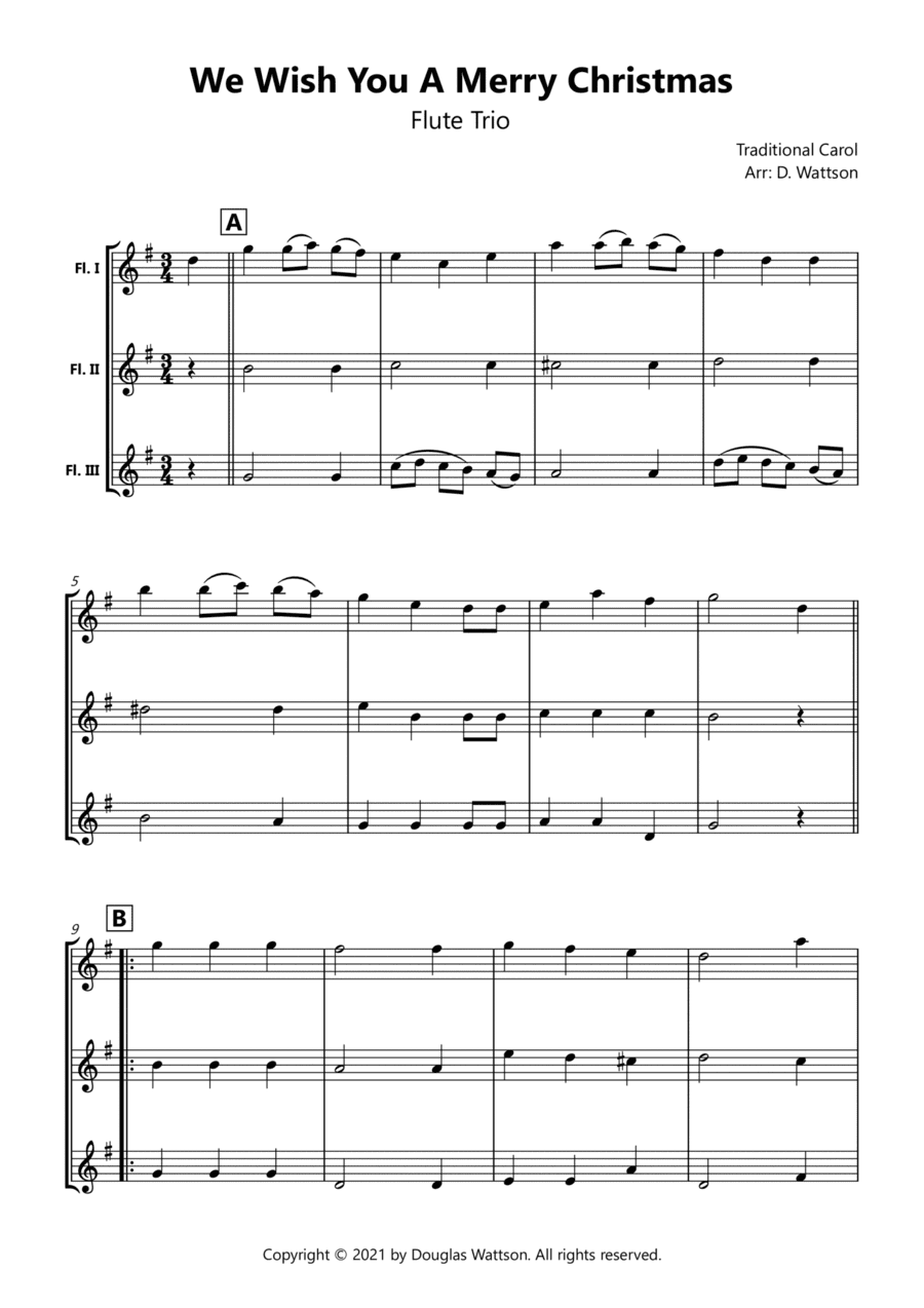 We Wish You A Merry Christmas flute trio (arr. Douglas Wattson)