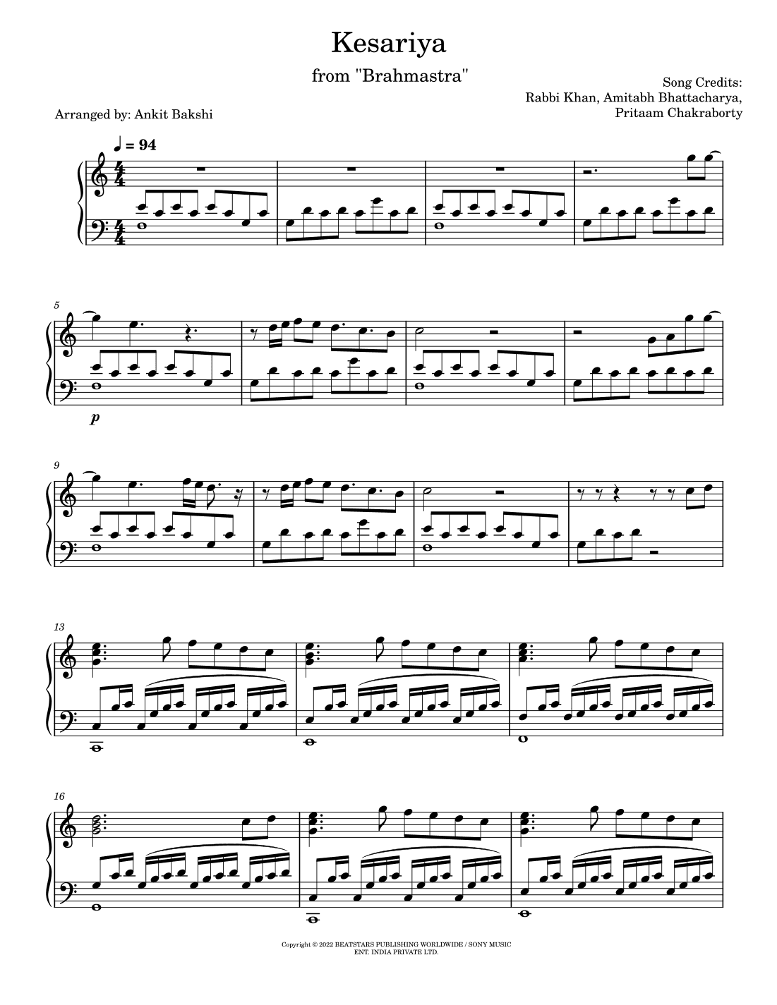 Kesariya (arr. Ankit Bakshi)
