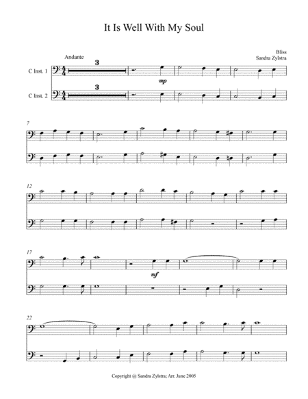 It Is Well With My Soul (bass C instrument duet, parts only) (arr. Sandra Zylstra)