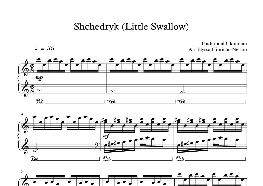 Shchedryk (Little Swallow) for Piano Arr Elyssa Hinrichs-Nelson (arr. Elyssa Hinricshs-Nelson)