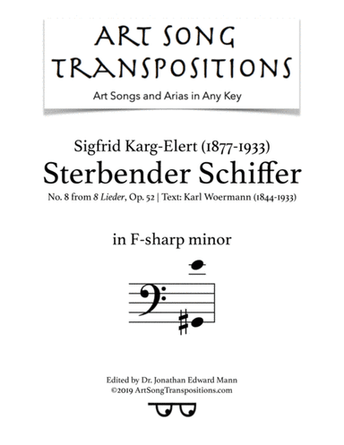 KARG-ELERT: Sterbender Schiffer, Op. 52 no. 8 (transposed to F-sharp minor, bass clef) (arr. ArtSongTranspositions.com)