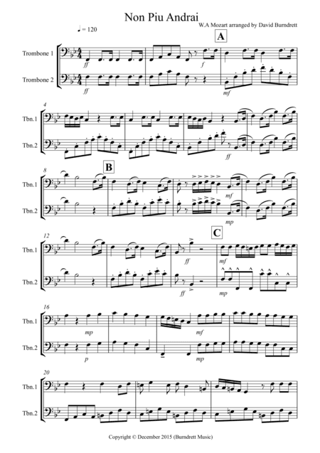Non Più Andrai for Trombone Duet (arr. David Burndrett)