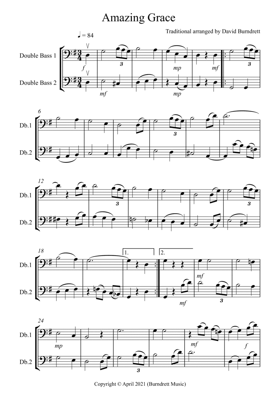 Amazing Grace for Double Bass Duet (arr. David Burndrett)