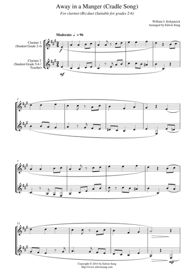 Away in a Manger (Cradle Song) (for clarinet (Bb) duet, suitable for grades 1-5) (arr. Edwin Sung)