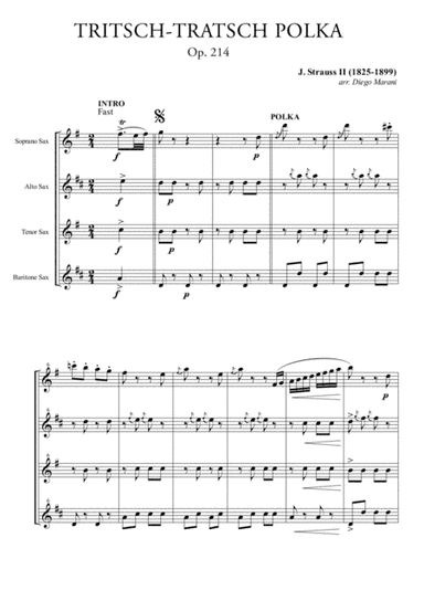 Tritsch-Tratsch Polka for Saxophone Quartet (arr. Diego Marani)