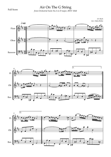 Air On The G String (J.S. Bach) for Woodwind Trio (arr. Fabio Britto)