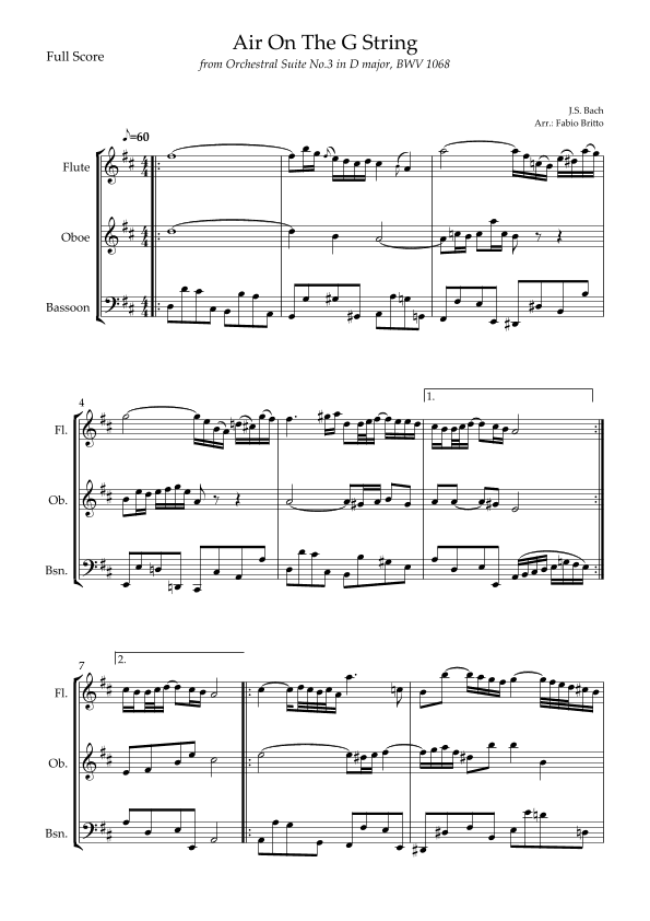 Air On The G String (J.S. Bach) for Woodwind Trio (arr. Fabio Britto)