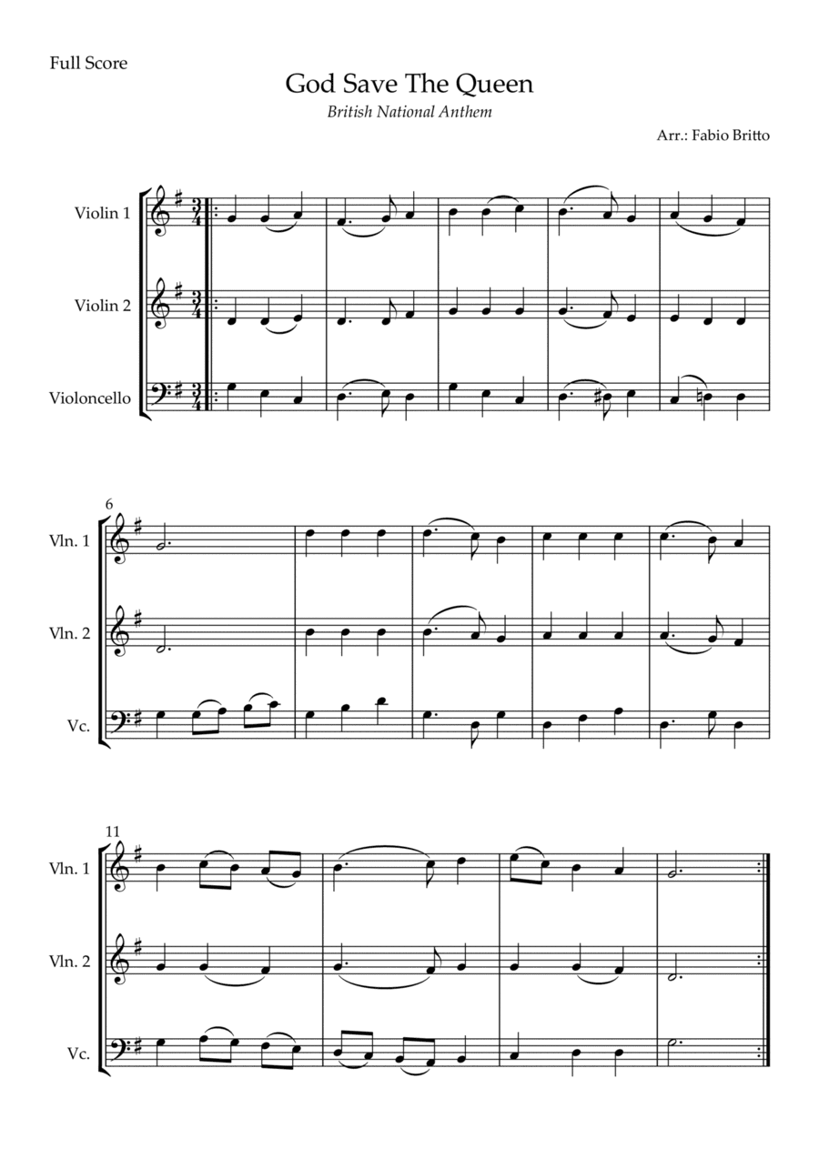 God Save The Queen (British National Anthem) for String Trio (arr. Fabio Britto)