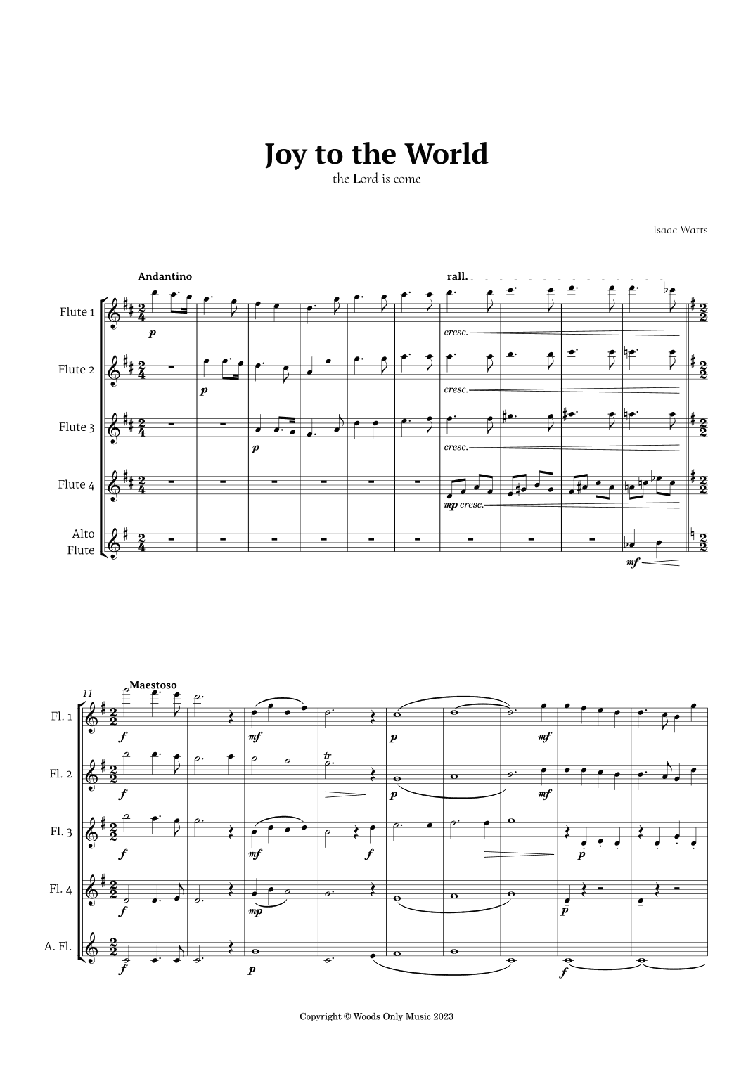 Joy to the World by for Flute Quintet (arr. Ander)