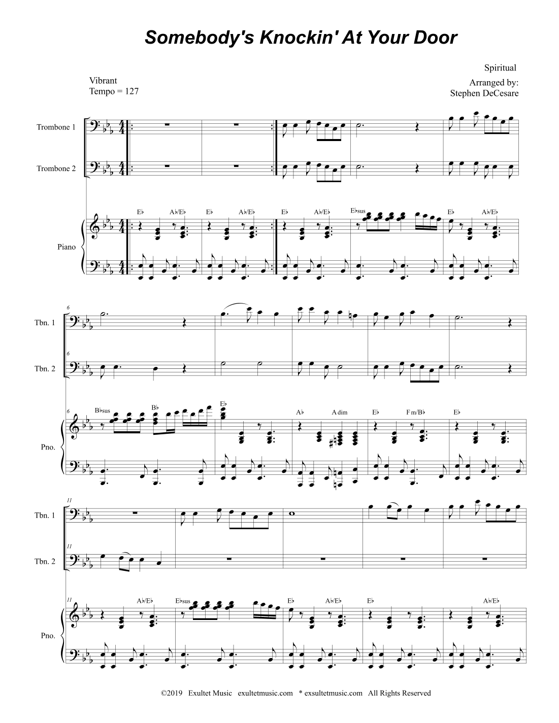 Somebody's Knockin' At Your Door (Trombone Duet) (arr. Stephen DeCesare)