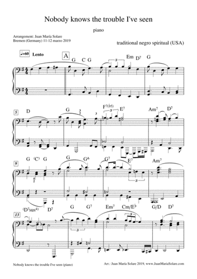 Nobody Knows The Trouble I've Seen [piano solo] (arr. Juan María Solare)