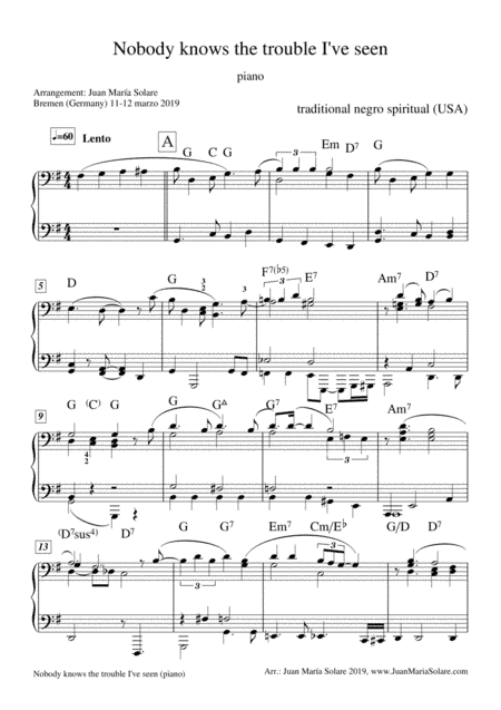 Nobody Knows The Trouble I've Seen [piano solo] (arr. Juan María Solare)