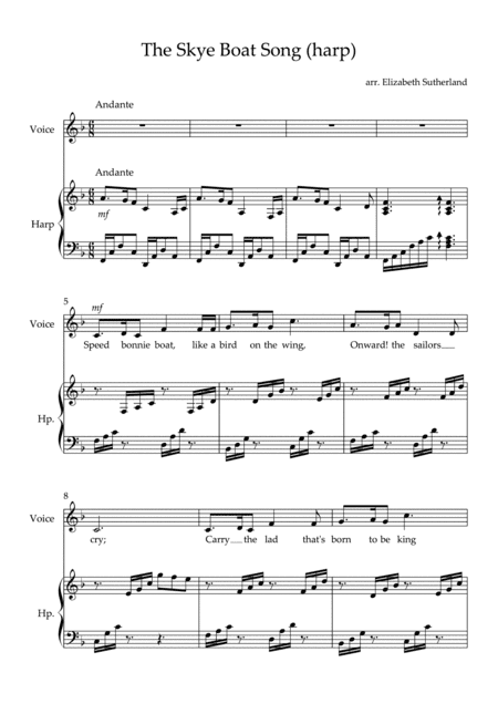 The Skye Boat Song - Voice and Harp arrangement (arr. Elizabeth Sutherland)