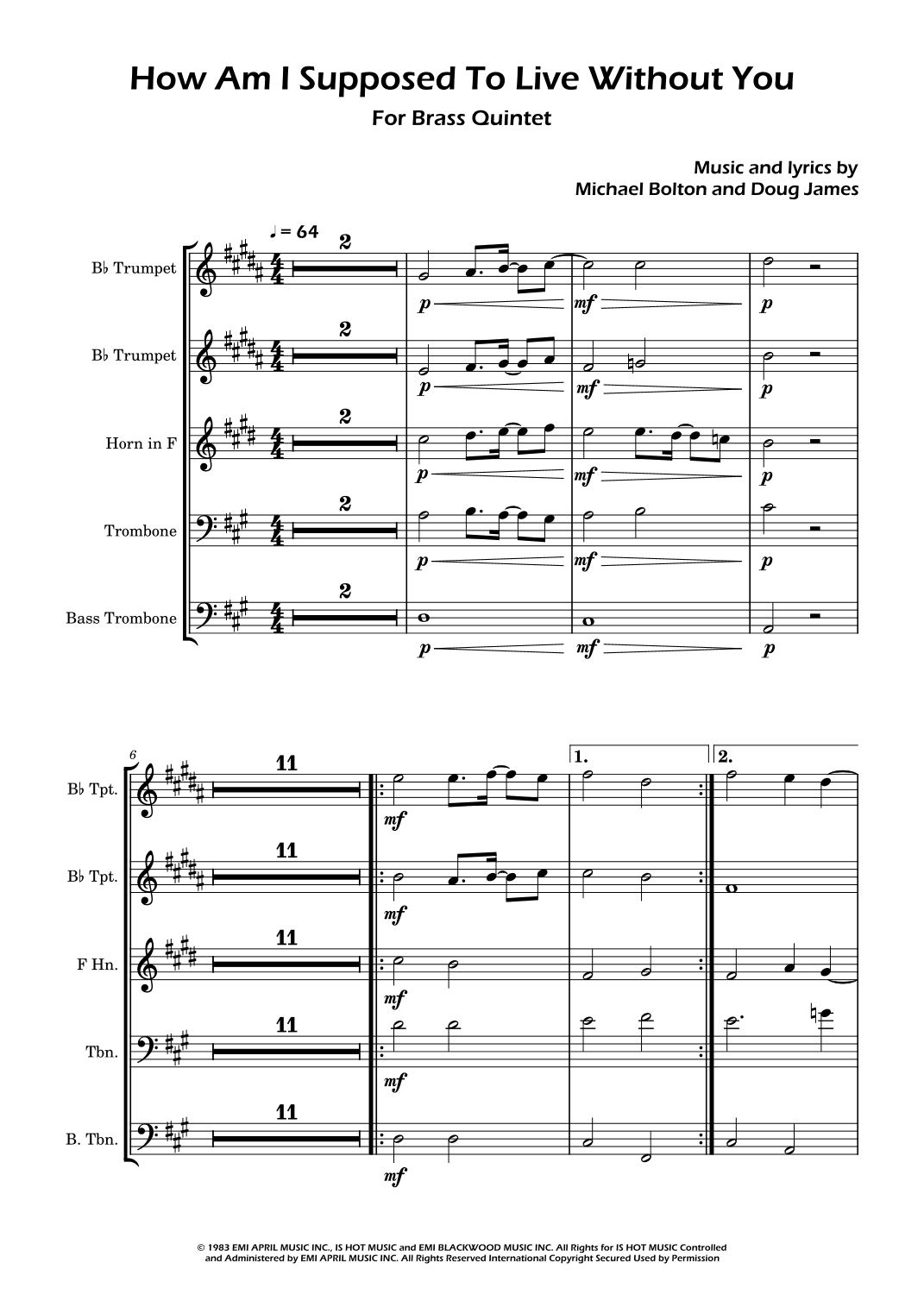 How Am I Supposed To Live Without You (arr. David Lartey)