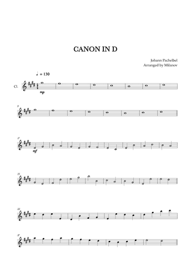 Canon in D | Pachelbel |  Clarinet in Bb (arr. Milanov)