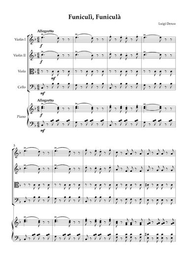 Funiculì, Funiculà - String Quartet & Piano (arr. Karen Gueiros)