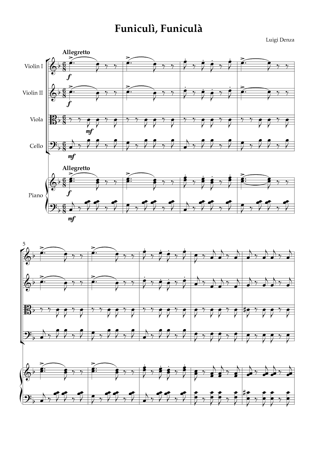 Funiculì, Funiculà - String Quartet & Piano (arr. Karen Gueiros)