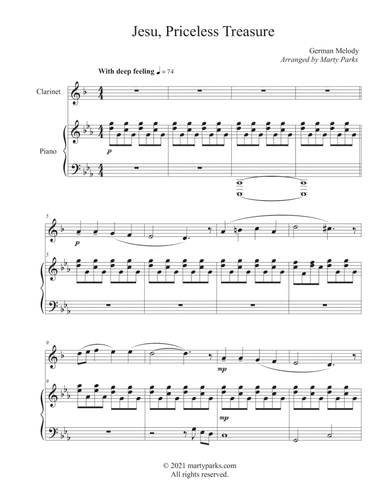 Jesu, Priceless Treasure (Clarinet-Piano) (arr. Marty Parks)