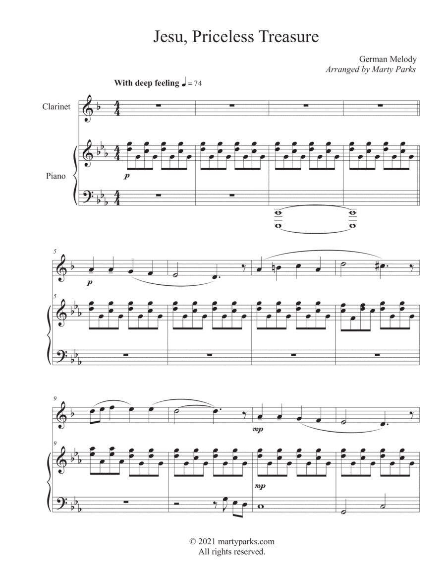Jesu, Priceless Treasure (Clarinet-Piano) (arr. Marty Parks)