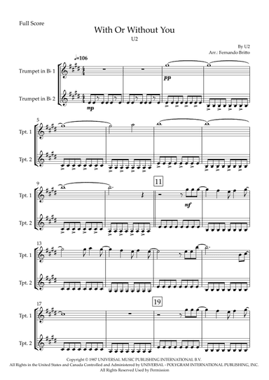 With Or Without You (arr. Fabio Britto)