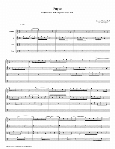 Fugue 15 from Well-Tempered Clavier, Book 2 (String Quartet) (arr. Richard Byrnes)