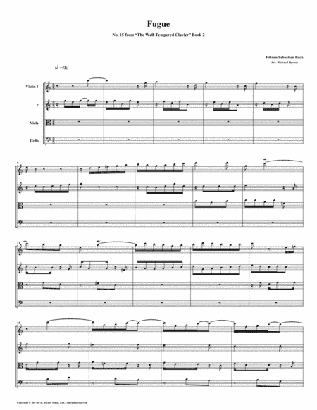 Fugue 15 from Well-Tempered Clavier, Book 2 (String Quartet) (arr. Richard Byrnes)