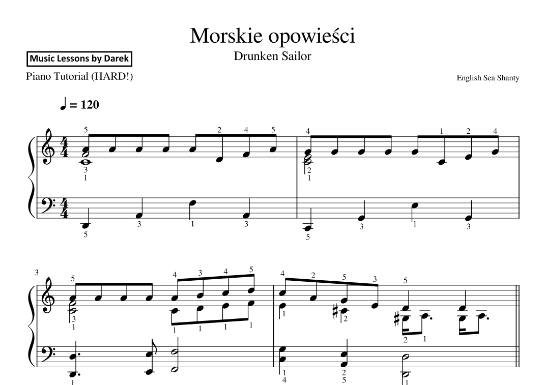 Morskie opowiesci / Drunken Sailor (English Sea Shanty) [HARD PIANO] (arr. Darek)