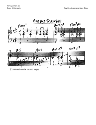 Bye Bye Blackbird Intermediate Piano Arrangement (arr. Brian Kehlenbach)
