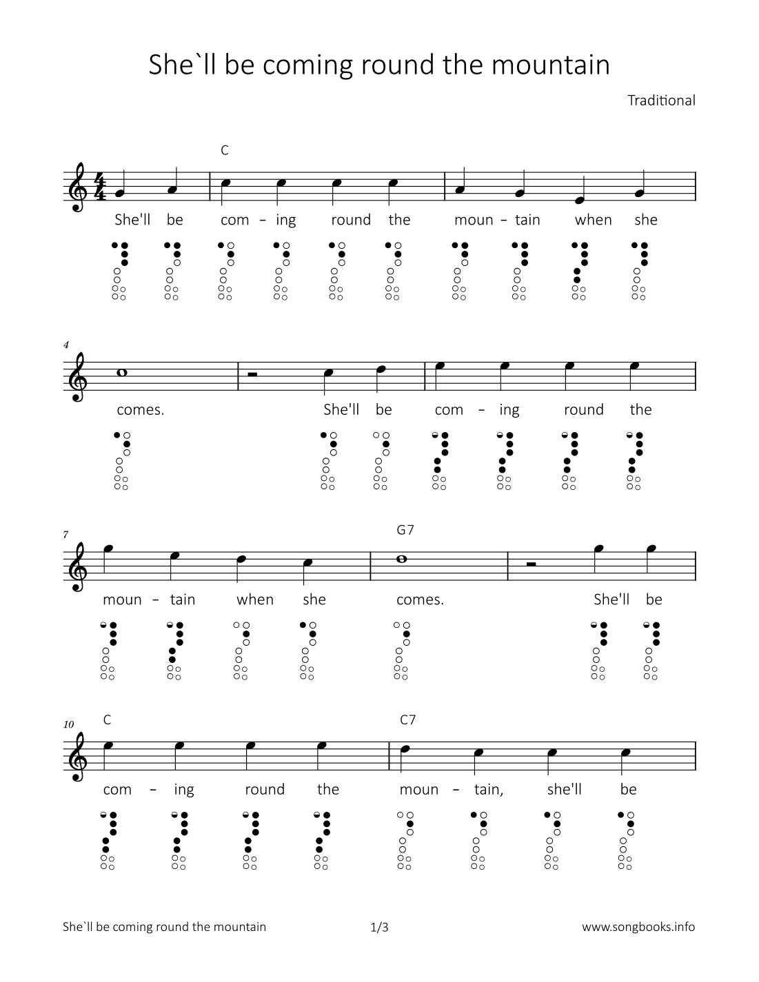 She‘ll be coming round the mountain (arr. songbooks.info)