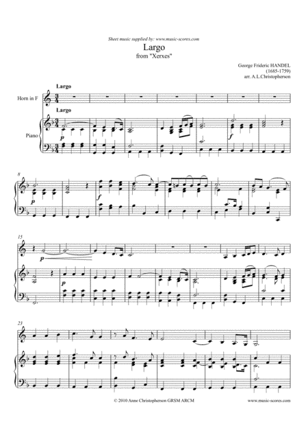Largo from Xerxes - French Horn and Piano (arr. Anne L Christopherson GRSM ARCM)