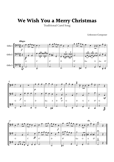 We Wish you a Merry Christmas for Cello Trio with Chords (arr. Rika K.)