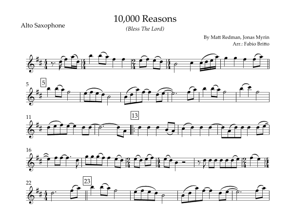10,000 Reasons (bless The Lord) (arr. Fabio Britto)