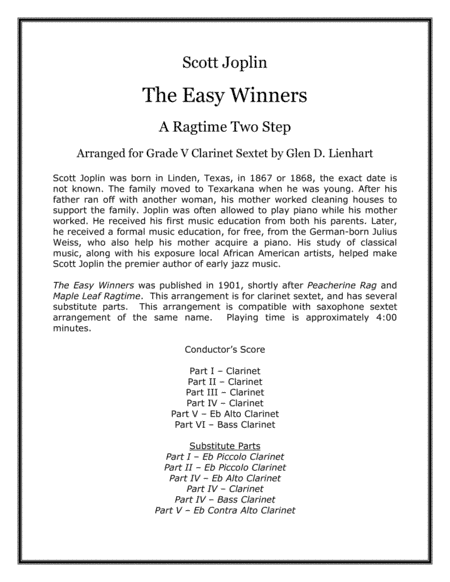 The Easy Winners (Clarinets) (arr. Glen D. Lienhart)