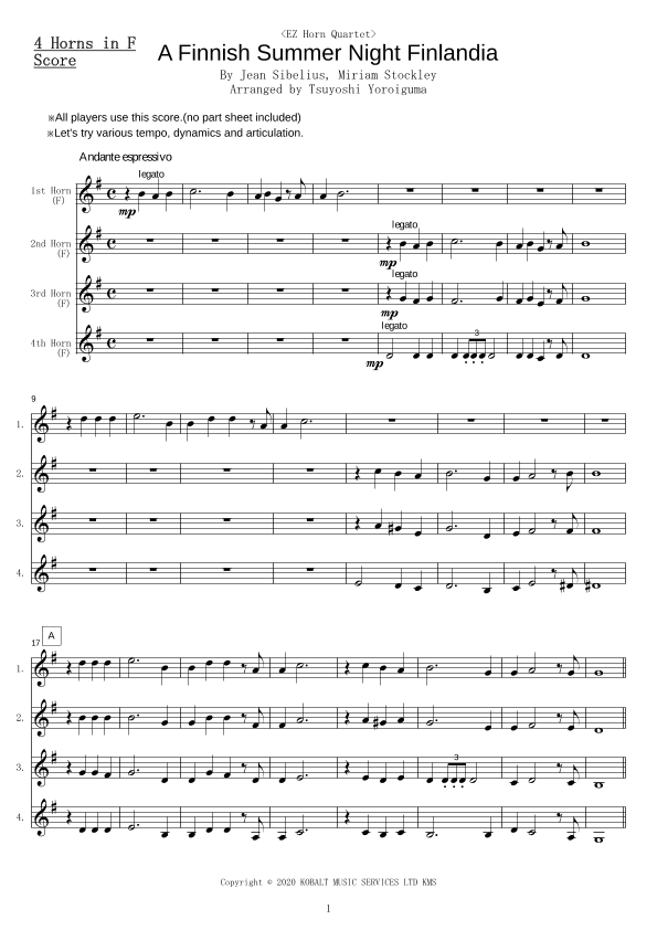 A Finnish Summer Night Finlandia (arr. Tsuyoshi Yoroiguma)