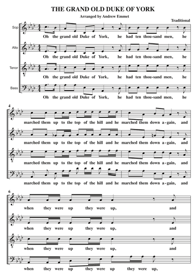 The Grand Old Duke Of York A Cappella SATB (arr. Andrew Emmet)