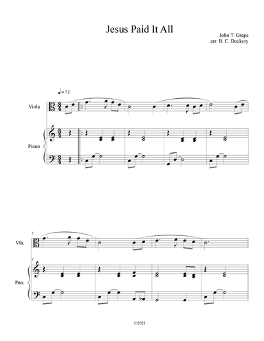 Jesus Paid It All (Viola Solo with Piano Accompaniment) (arr. B. C. Dockery)