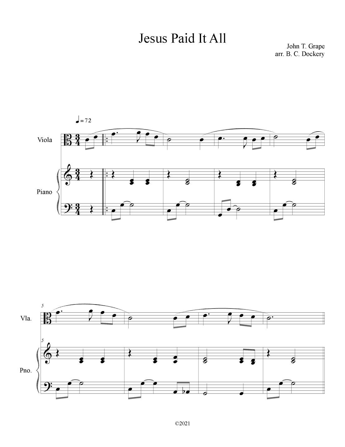 Jesus Paid It All (Viola Solo with Piano Accompaniment) (arr. B. C. Dockery)