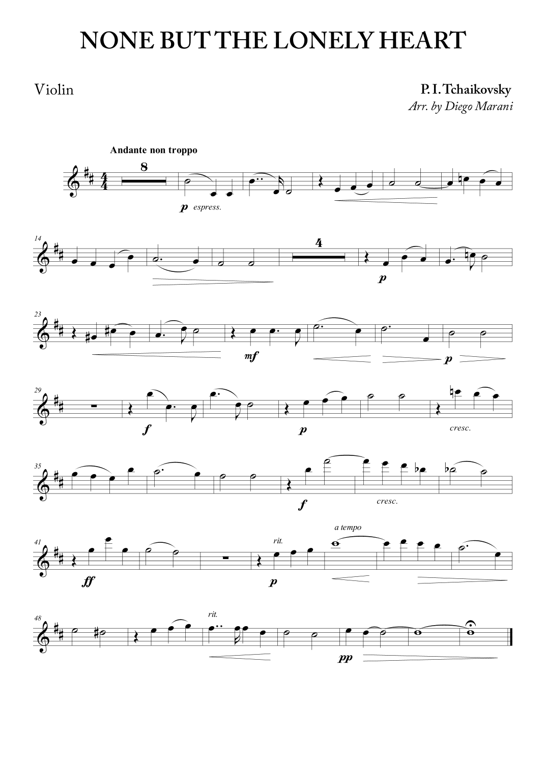 "None but the Lonely Heart" for Violin and Piano (arr. Diego Marani)