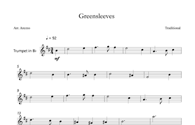 Greensleeves Lead Sheet for  Trumpet (arr. Arezzo Music)