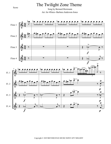 Twilight Zone Theme - Score Only (arr. Barbara Anderson-Jones)