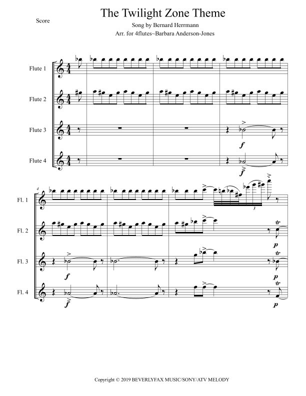 Twilight Zone Theme - Score Only (arr. Barbara Anderson-Jones)