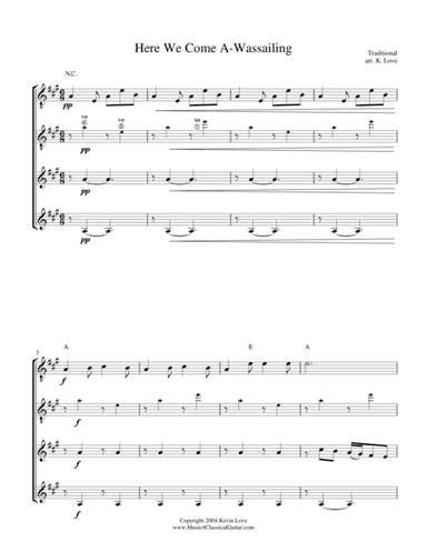 Here We Come A-Wassailing (Guitar Quartet) - Score and Parts (arr. Kevin Love)