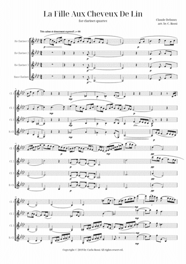 La Fille Aux Cheveux De Lin for Clarinet Quartet (arr. Carlo Rossi)