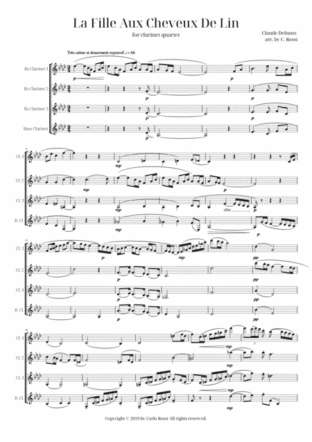 La Fille Aux Cheveux De Lin for Clarinet Quartet (arr. Carlo Rossi)