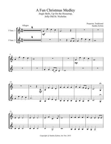 A Fun Christmas Medley (treble F instrument duet, parts only) (arr. Sandra Zylstra)