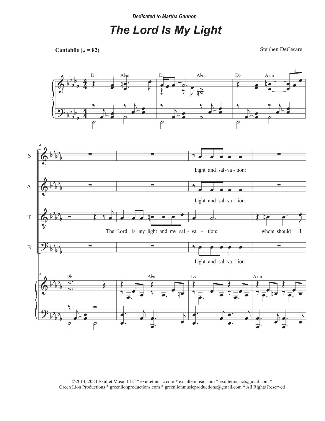 The Lord Is My Light (Vocal Quartet - (SATB)