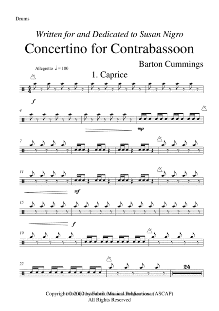 Barton Cummings: Concertino for contrabassoon and concert band, percussion part