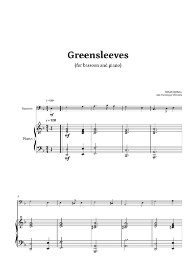 What Child Is This? (Greensleeves) - for bassoon and piano (arr. Henrique Oliveira)